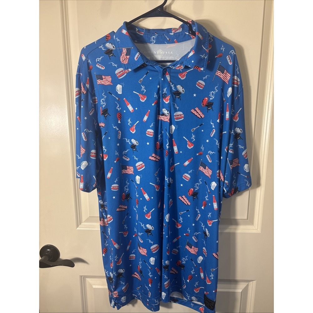 Grunt Style Shirt Men XL Blue Golf Polo July 4th BBQ Americana This We'll Defend